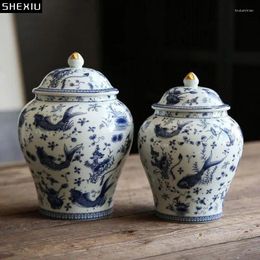 Storage Bottles Carp Texture Blue And White Porcelain General Jar Sealed Ginger Tea Canister Desk Decoration Jewelry Boxes Candy Pots