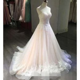 Vestidos organza blush rosa bola rosa decote em decote em cento de renda laca laca lantejas de casamento de casamento de casamento