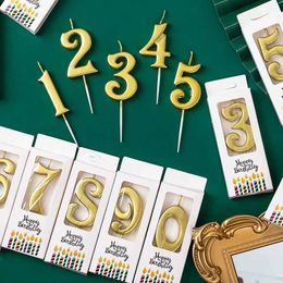 3PCS Candles Curve Gold Numbers 0-9 Happy Birthday Cake Candles Creative Decorations For Childrens First Birthday Number Candles