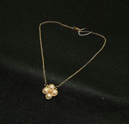 Fashion Real Gold Plated Pearl Flowers Logo Pearl Pendant Necklace Long Chian Brand gift5535239