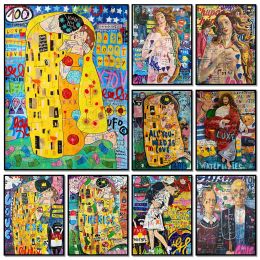 Graffiti Gustav Klimt Masterpieces Kiss Wall Art Poster American Gothic Mural Modern Home Decor Canvas Painting PictureS Prints