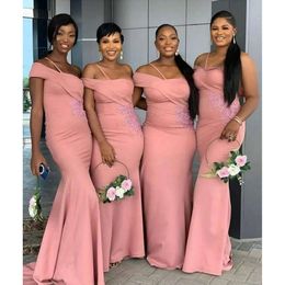 Pink One Strap Shoulder Bridesmaid Designer Dresses Mermaid Lace Appliqued Beaded Custom Made Plus Size Maid Of Honor Gown Country Wedding Party Wear