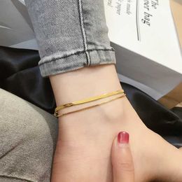 Anklets Stylish simple double snake chain stainless steel female anklet timeless gold colour female anklet jewelry
