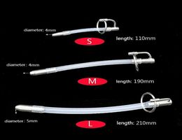 Catheter Men Stainless SteelSilicone Gel Urethral Catheter Sound Hollow Tube Penis Plug Stretcher Adults Sex Toys For Man6299395