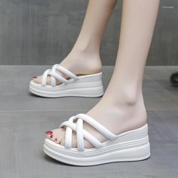 Slippers Summer Fashion Elegant Casual Solid Colour Thin Sandals Round Toe Lightweight Thick Sole Wedge Heel Open SlippersNO:75X6
