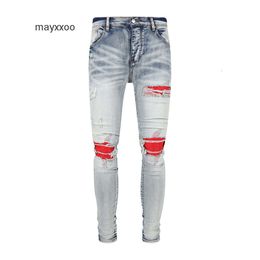 Blue Jeans Mens Fashion Jean 2024 Demin 2024 Amiirii Purple Split Leather Fashion Mens MJYK