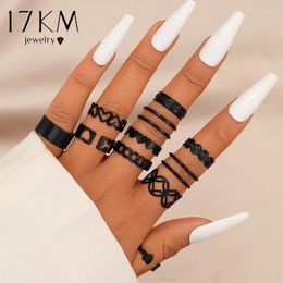 Cluster Rings Fashion Cool Black Colour Set For Women Female Men Vintage Genderless Circle Punk Ring Jewellery Trendy Accessories 2024