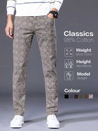 Men's Pants High quality brand clothing classic plain casual pants for mens 98% pure cotton vintage business banquet plaid mens Plus size 40 42 Y240506