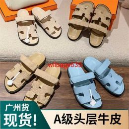 Hausschuhe Chypre Ledersandalen Sommerschuhe rutschen Schlupf auf flach 2024 Springsummer Neue echte Leder Zweite Onkel Pantoffers Damen Strai