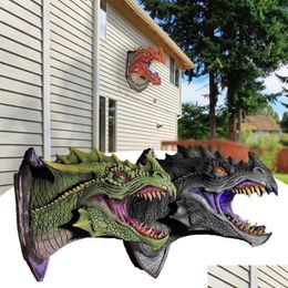 Decorative Objects & Figurines Dragon Legends Prop 3D Wall Mounted Smoked Led Head With Decor Statue Dinosaur Hanging Light Art Scptur Dhmcw