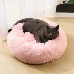 Cat Beds Furniture Cat Beds Washable Soft Pet Kennel Winter Thickened Warm Donut Round Pet Plush Nest Comfortable Sleeping Cat Bed Supplies