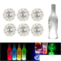 Novelty Lighting 6Cm Glow Coasters Light 4 Leds Stickers Bottle Lamp Flashing Led Lights For Christmas Xmas Nightclub Bar Party Vase D Dhhqn