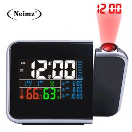 Clocks Gift Idea Colorful LED Digital Projection Alarm Clock Temperature Thermometer Humidity Hygrometer Desk Time Projector Calendar