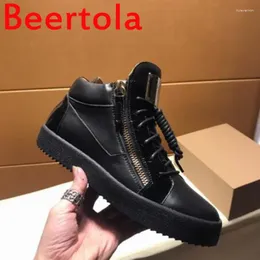 Casual Shoes Beertola Metal Buckle Black White Colour Fashion Men 2024 Dress Flats Sole Solid High Quality Sneakers Tenis Masculino