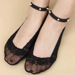 Women Socks 1 Pair Summer Anti-Slip Ankle Pearl Lace Thin Boat Breathable Invisible Female Hosiery