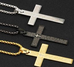 Pendant Necklaces Classic Stainless Steel Bible Cross Necklace Men Hip Hop Jewellery Fashion Gold Silver Colour Gun Black Long Chain6150090