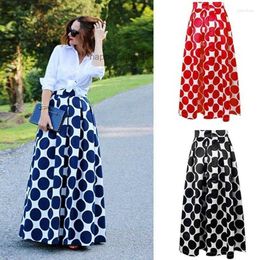 Skirts Skirts Vintage Zipper High Waist Polka Dots Printed Maxi Skirt Fall Casual Elegant Women Long Black/Blue/Red Pleated SkirtSkirts