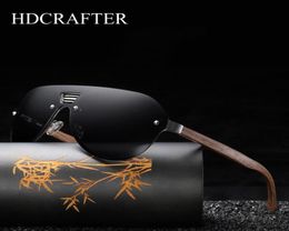 Sunglasses HDCRAFTER 2021 Mens Rimless Polarised Walnut Wood Mirror Lens Sun Glassess Women Brand Design Oversized Glasses3910483