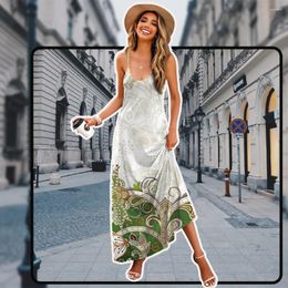 Casual Dresses Summer Women's Floral Printed Floor Long Maxi Dress Ladies Sexy Backless Halter Loose U-Neck Sleeveless Draped Gown