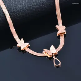 Chains KIOOZOL Stainless Steel Black Teardrop With Butterfly Rose Gold Silver Color Necklace For Women Insect Style Jewelry 334 KO2