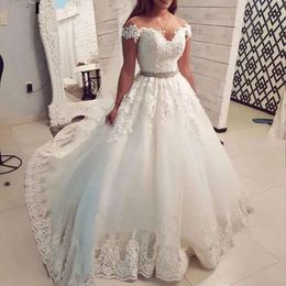 Lace 2021 Straps Elegant Dresses Applique Crystals Beaded Tulle Chapel Wedding Bridal Gown Custom Made Plus Size Vestido De Novia