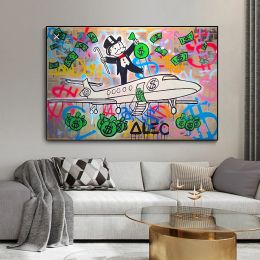 Funny Graffiti Art Alec Monopoly Canvas Painting Rich Money Man Oil Posters and Prints Wall Art Picture For Living Room Decor