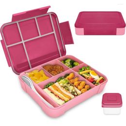 Dinnerware Bento Lunch Box Kids Adults With 5 Compartments And 1 Salad Dressing Containers Snack For