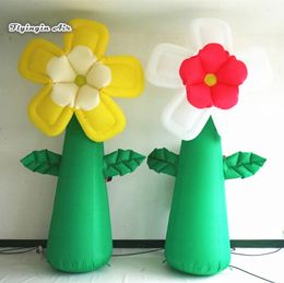 wholesale Customized Party Supplies 3m Height Inflatable Blossoming Flower With Green Stem For Shopping Mall Theme Decoration