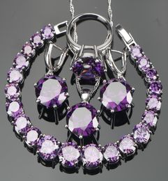 whole Wedding Purple Zircon Silver 925 Jewelry Sets Bracelets Earrings With Stones PendantNecklace Rings Set Jewellery Gift B1775799