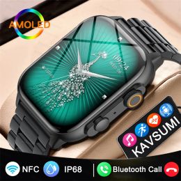 Watches Smart Watch Men Bluetooth Call Music Man Sport Fitness Heart Rate 2.0 inch AMOLED Screen Custom Dial NFC Smartwatch Women Clock