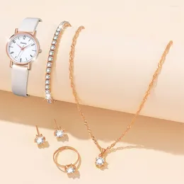 Wristwatches Gaiety Women Watch Half Digital Dial Quartz Wristwatch 6PCS/Set Luxury Simulated Diamond Jewelry Set Gift For Her