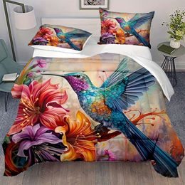 Duvet Cover 3pcs 100% Polyester Set (1*Comforter + 2*Pillowcase, Without Core), Aesthetic Flower Bird Print Decorative Bedding Set, Soft Comfortable And Skin-friendly