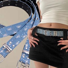 Belts Vintage Double Row Belt Women Y2K Punk Star Waist Strap Trendy Waistbands Buckle Girls Hollow Jeans Skirt Accessories