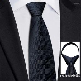 Bow Ties High Quality Silk Tie Black Blue Red Striped Men's Formal Business Banquet Shirt Accessories Lazy Zipper 8.5cm Real Necktie