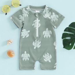 Swimwear 20231118 Lioraitiin 04Y Toddler Baby Boy Swimming Costume Swimsuit Swimwear Rash Guard Zipper Short Sleeve Beach Bathing