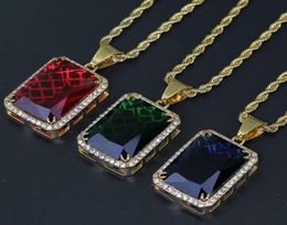 hip hop gem pendant necklaces for men women luxury green blue gemstone ruby pendants stainless steel Colourful necklace Jewellery lov4426791