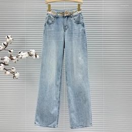 Women's Jeans Fashion Lace Stitching High Waist Wide-Leg For Women 2024 Spring And Summer Clothing Loose Rhinestone Mop Trousers