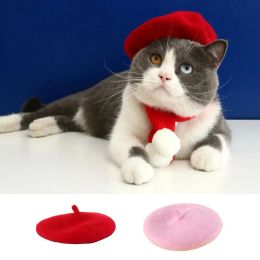 Houses Delicate Pet Beret Cap Red/Pink Cat Hat Adorable Dress Up Pet Puppy Kittens Decoration Beret Cap