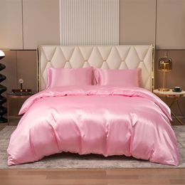 3 Piece Satin Duvet Cover TwinFullQueenKing Size SetLuxury Silky Like Blush Pink Bedding Set with Zipper Closure 240424