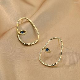 Stud Earrings Kinitial Big Circle Eye Blue Zircon For Women Elegance Lucky Turkish Evil Geometric