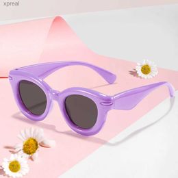 Sunglasses New Childrens Simple Oval Bubble Sunglasses INS Rivet Design Personalized Sunglasses for Girls Sunshine Boys Versatile Childrens Glasses WX