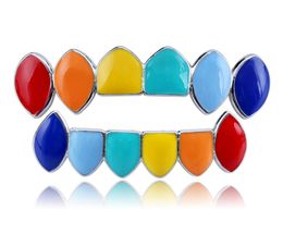 Colourful Teeth Grills Set Mixed Design Fake Tooth Grillz Hiphop Cool Men Body Jewellery Rap Mouth Caps5969853