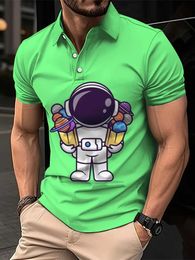 Men's Polos New Mens Polo Short Slve Ts Mens Space Astronaut Polo T-Shirt Casual Summer Strtwear Fashion Polo T Shirt for Men T240506