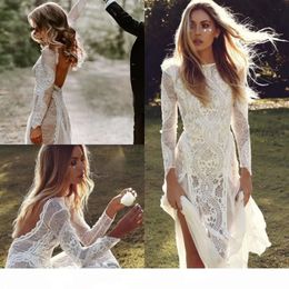 Abiti di campagna 2021 maniche lunghe sexy sexy senza schiena smerlata battuta bateau su misura su misura per abito da sposa vestido de nolia