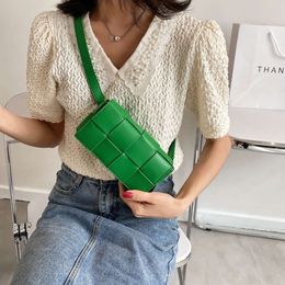 Luxury Designer Shoulder Bag PU Leather Tofu Small Square Bag Mini Women Braided Crossbody Bag Waist Pack Chest Pack Purse