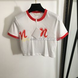 Letters Print t Shirt Women Sexy Cropped Top Spring Summer Breathable Tees Short Sleeve Round Neck Tee