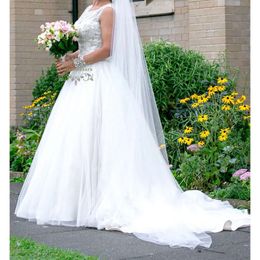 Dresses Sweep Line Train A Tulle Beading Scoop Neck Sleeveless Garden Country Wedding Gown Bridal Dress Plus Size