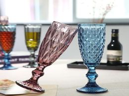 QBsomk 150ml European style embossed stained glass 4 colors water wine beer glasses lamp thick goblets cocktail flute glase2959412