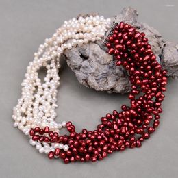 Pendant Necklaces GG 18'' 7 Strands Natural White And Wine Red Color Rice Shape Pearl Necklace Handmade Gifts For Women