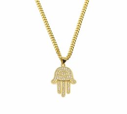 Pendant Necklaces Gold Silver Fatima Hamsa Hand Bling CZ Iced Out Charm Cuban Chain For Women Mens Hip Hop Jewelry8475960